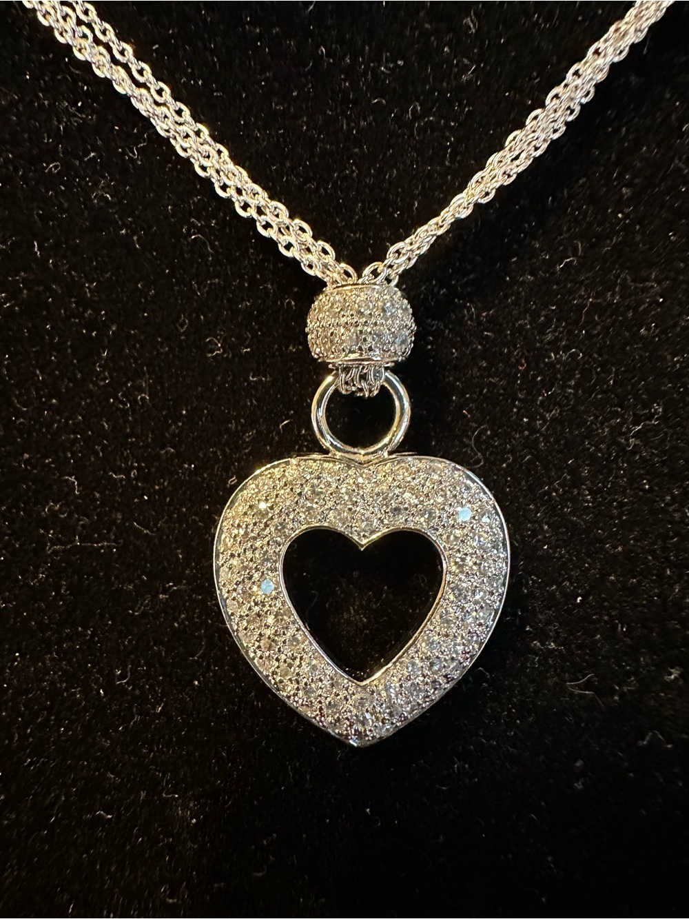 Sterling Silver Pave Heart Pendant Necklace